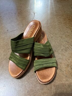 Italian Shoemakers Olive Fabric Double-Strap Slide Sandals